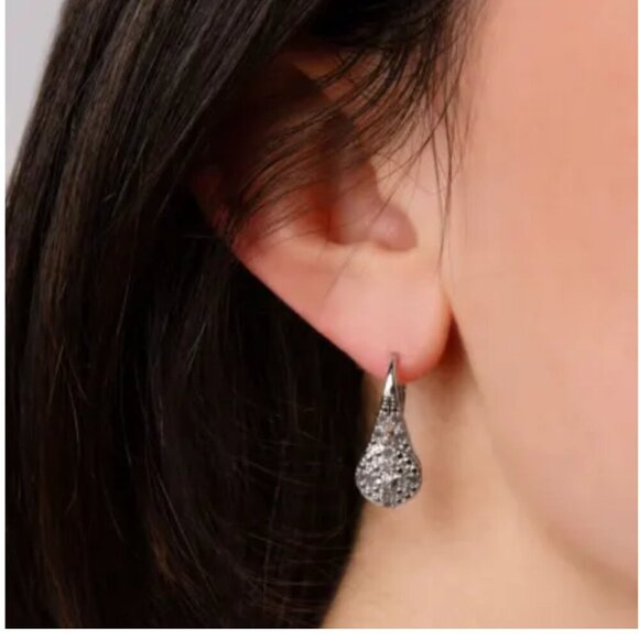 NWT Nearly 1/2 Carat Natural Diamond Double Halo Leverback Hoop Earrings, 3/4" - Picture 3 of 6